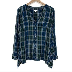 J. Jill Tartan Plaid Long Sleeve Henley Shirt